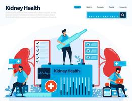 illustration for checking kidney health. diseases and disorders of kidney. checking and handling for internal organs. designed for landing page, template, ui ux, website, mobile app, flyer, brochure vector