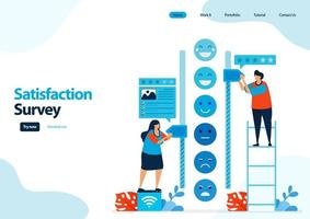 landing page template of emoticon satisfaction surveys. give rating and stars for apps services. good feedback with emoticons. illustration for banner, ui ux, website, web, mobile apps, flyer, card vector