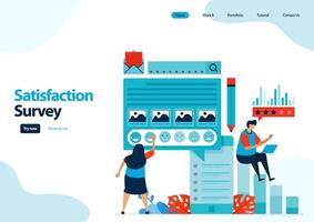 landing page template of emoticon satisfaction surveys. give rating and stars for apps services. good feedback with emoticons. illustration for banner, ui ux, website, web, mobile apps, flyer, card vector