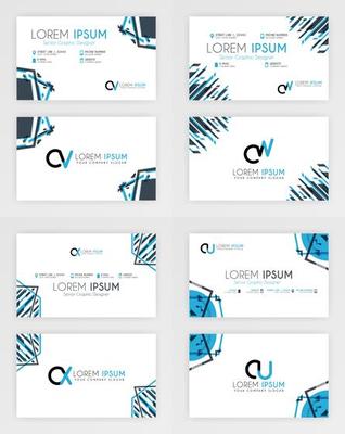Blue Business Card Template. Simple Identity Card Design With A Geometric Decoration In The Corner. For Corporate, Company, Professional, Business, Advertising, Public Relations, Brochure, Poster