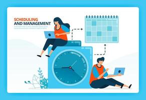 Vector illustration for time planning and scheduling management. Human vector cartoon characters. Design for landing pages, web, website, web page, mobile apps, banner, flyer, brochure, poster