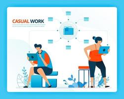 Vector illustration for casual working and internet network. Human vector cartoon characters. Design for landing pages, web, website, web page, mobile apps, banner, flyer, brochure, poster