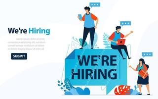 People Looking For Employees With Words We're Hiring, Concept Vector Ilustration. Can Use For Landing Page, Template, Ui, Web, Mobile App, Poster, Banner, Flyer, Background, Website, Advertisement