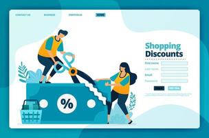 Landing page vector design of shopping discounts. Design for website, web, banner, mobile apps, poster, brochure, template, billboard, welcome page, promotion, cover, business card, advertisement