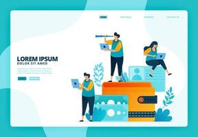 Cartoon illustration of wallet and finance. Vector design for landing page website web banner mobile apps poster