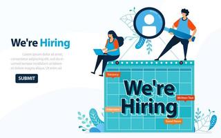 People Looking For Employees With Words We're Hiring, Concept Vector Ilustration. Can Use For Landing Page, Template, Ui, Web, Mobile App, Poster, Banner, Flyer, Background, Website, Advertisement