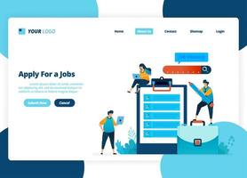 Vector landing page design of apply for jobs. Selection of recruitment and job advertisements. Illustration of landing page, website, mobile apps, poster, flyer