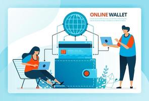 Vector illustration for online wallet and credit card payment. Human vector cartoon characters. Design for landing pages, web, website, web page, mobile apps, banner, flyer, brochure, poster