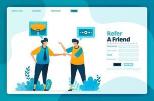 Landing page vector design of refer a friend. Design for website, web, banner, mobile apps, poster, brochure, template, billboard, welcome page, promotion, cover, business card, advertisement