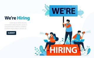 People Looking For Employees With Words We're Hiring, Concept Vector Ilustration. Can Use For Landing Page, Template, Ui, Web, Mobile App, Poster, Banner, Flyer, Background, Website, Advertisement