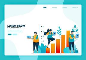 Cartoon illustration of business growth and statistics. Vector design for landing page website web banner mobile apps poster