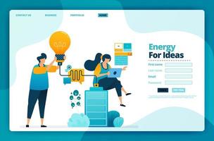 Landing page vector design of energy for ideas. Design for website, web, banner, mobile apps, poster, brochure, template, billboard, welcome page, promotion, cover, business card, advertisement