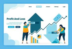 Landing page of profit and loss. Up and down in taking capital gains investment in financial markets. Illustration of landing page, website, mobile apps, poster, flyer vector