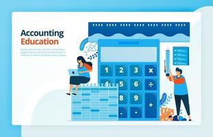 Vector illustration of activities from accounting and measurement education. Calculator for calculation. Ruler to measure finances. Bookkeeping learning. Designed for landing pages, web, mobile apps