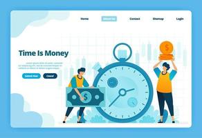 Landing page of time is money. Financial management for financial investment and currency exchange. Illustration of landing page, website, mobile apps, poster, flyer vector