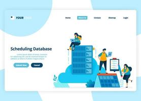 vector landing page design of database scheduling. cloud system management and hosting. illustration of landing page, website, mobile apps, poster, flyer