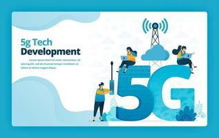 Vector illustration of landing page of 5g advance technology for developing and managing internet networks. Design for website, web, banner, mobile apps, poster, brochure, template, ads, homepage