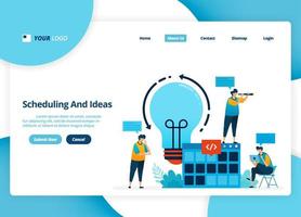 vector landing page design of scheduling and ideas. brainstorming idea for planning strategy. illustration of landing page, website, mobile apps, poster, flyer