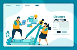 Landing page vector design of distance learning. Design for website, web, banner, mobile apps, poster, brochure, template, billboard, welcome page, promotion, cover, business card, advertisement