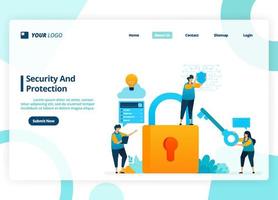 Vector landing page design of security and protection. Security system with a password. Illustration of landing page, website, mobile apps, poster, flyer