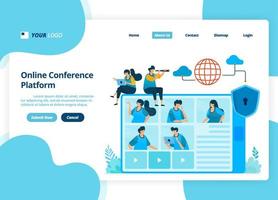 vector landing page design of online video conference. business meetings and discussions. illustration of landing page, website, mobile apps, poster, flyer