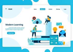 Vector landing page design of modern learning. Distance education technology during quarantine. Illustration of landing page, website, mobile apps, poster, flyer