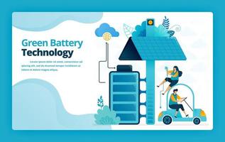 Ilustración vectorial de la página de inicio de las estaciones de carga de baterías para automóviles eléctricos y móviles con tecnología de paneles solares. diseño para sitio web, web, banner, aplicaciones móviles, cartel, folleto, plantilla vector