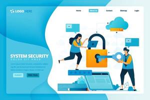 Landing page vector design of security and protection. Design for website, web, banner, mobile apps, poster, brochure, template, billboard, welcome page, promotion, cover, business card, advertisement