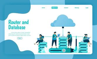 Landing page template of router and database service. Wifi network and infrastructure for internet connection and safe access. Illustration of landing page, website, mobile apps, poster, flyer vector