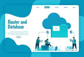 Landing page template of cloud and folder storage service. Organize network files and connections in the cloud to work on database. Illustration of landing page, website, mobile apps, poster, flyer vector