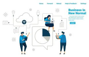 New normal business with connected database services and cloud computing, analyzing business to survive in pandmic covid 19. Illustration design of landing page, website, mobile apps, poster, banner vector