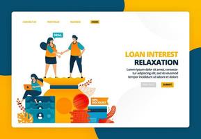 Cartoon illustration of shaking hands in payment suspension agreement in crisis. Loan relaxation and installment interest cuts. Vector design for landing page website web banner mobile apps poster