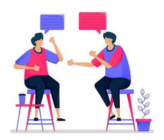 People are chatting and brainstorming by sitting on high chairs, meetings and conversations. Illustrations can be used for websites, web pages, landing pages, mobile apps, banners, flyers, posters vector