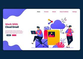 Vector cartoon banner template for works with cloud email and computing management. Landing page and website creative design templates for business. Can be used for web, mobile apps, posters, flyers