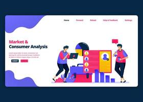 Vector cartoon banner template for market and customer analysis with statistics. Landing page and website creative design templates for business. Can be used for web, mobile apps, posters, flyers