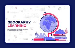 Landing page vector illustration of geography learning. Cartography for reading globe, maps, world atlases. Can be used for website web mobile apps poster flyer background element banner template