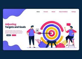 Vector cartoon banner template for adjusting targets and goals to the market and customers. Landing page and website creative design templates for business. Can be used for web, mobile apps, posters