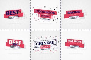 Pink cooking book set for food and recipe magazines. Restaurant menu titles or badges for food stores and restaurants. Minimalist design for recipe banners vector