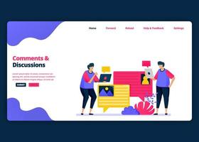 Vector cartoon banner template for discuss and comment with colleagues about work. Landing page and website creative design templates for business. Can be used for web, mobile apps, posters, flyers
