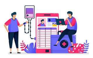 Flat vector illustration of mobile diagnostic and treatment services for patients. Health technology. Design for healthcare. Can be used for landing page, website, web, mobile apps, posters, flyers