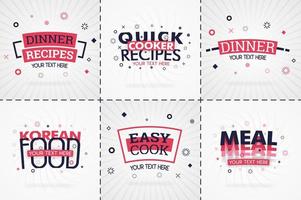 libro de cocina rosa para revistas de comida y recetas. títulos de menú de restaurante o insignias para tiendas de alimentos y restaurantes. diseño minimalista para pancartas de recetas. vector