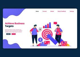 Vector cartoon banner template for achieve business targets with financial analysis. Landing page and website creative design templates for business. Can be used for web, mobile apps, posters, flyers