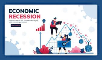 Landing page vector illustration of failure and negative economic growth due to covid-19 or corona virus. Depression, inflation and corporate bankruptcy due to pandemic.  Web, website, banner, apps