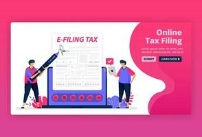 Vector illustration of filing and payment of income tax with online forms. Digital tax reporting with e-form. Tax bills apps. Can be used for landing page, website, web, mobile apps, posters, flyers