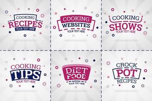 Pink cooking book set for food and recipe magazines. Restaurant menu titles or badges for food stores and restaurants. Minimalist design for recipe banners vector