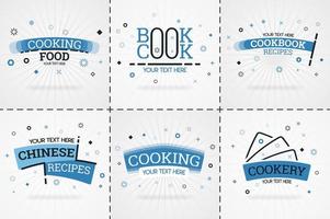 Blue cooking book set for food and recipe magazines. Restaurant menu titles or badges for food stores and restaurants. Minimalist design for recipe banners vector