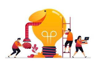 Vector illustration of looking for ideas, solution, opening your creative mind. brain symbol of inspiration. Graphic design for landing page, web, website, mobile apps, banner, template, poster, flyer