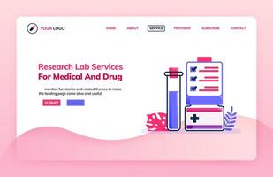 Landing page illustration template of research lab services for medical and drug. Knowledge of chemistry. Health themes. Can be used for landing page, website, web, mobile apps, poster, flyer vector