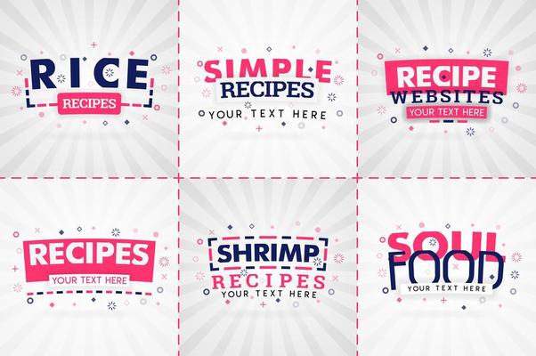 Pink cooking book set for food and recipe magazines. Restaurant menu titles or badges for food stores and restaurants. Minimalist design for recipe banners