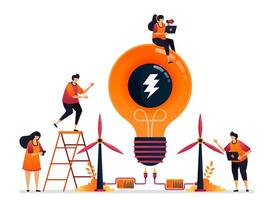 Vector illustration of alternative energy and sustainable natural power for idea creativity of electricity. Graphic design for landing page, web, website, mobile apps, banner, template, poster, flyer